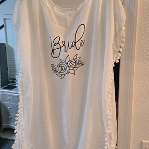 White Bride Cover-Up with Pom Pom Trim